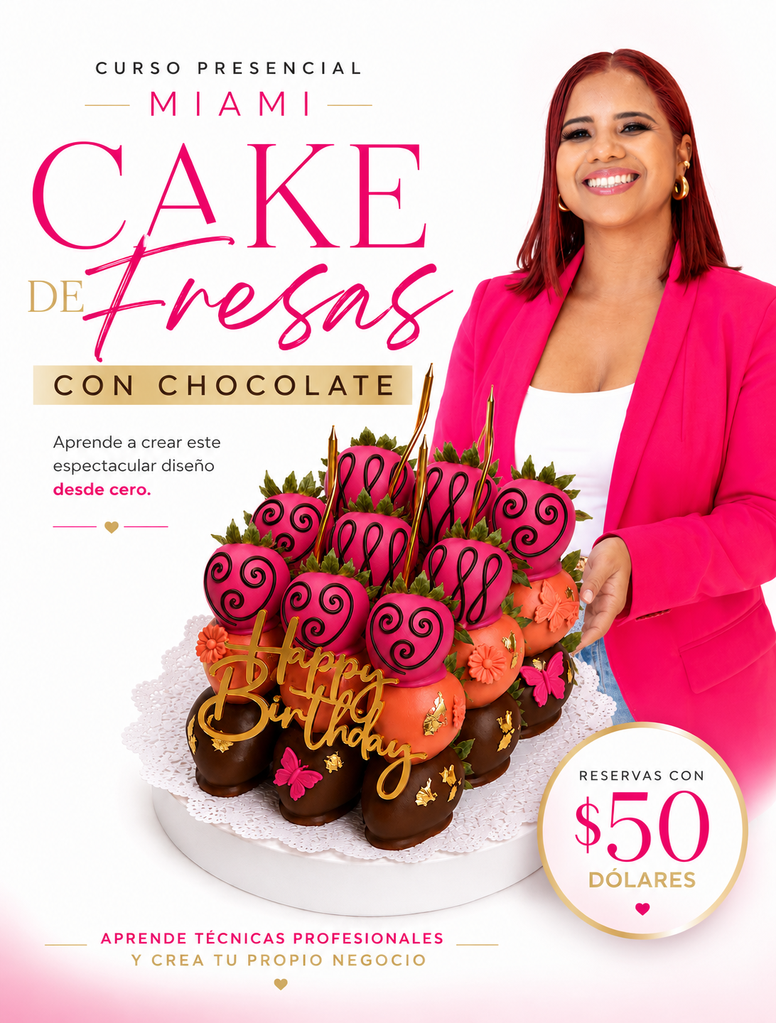 Curso presencial de Cake de Fresas con Chocolate en Miami