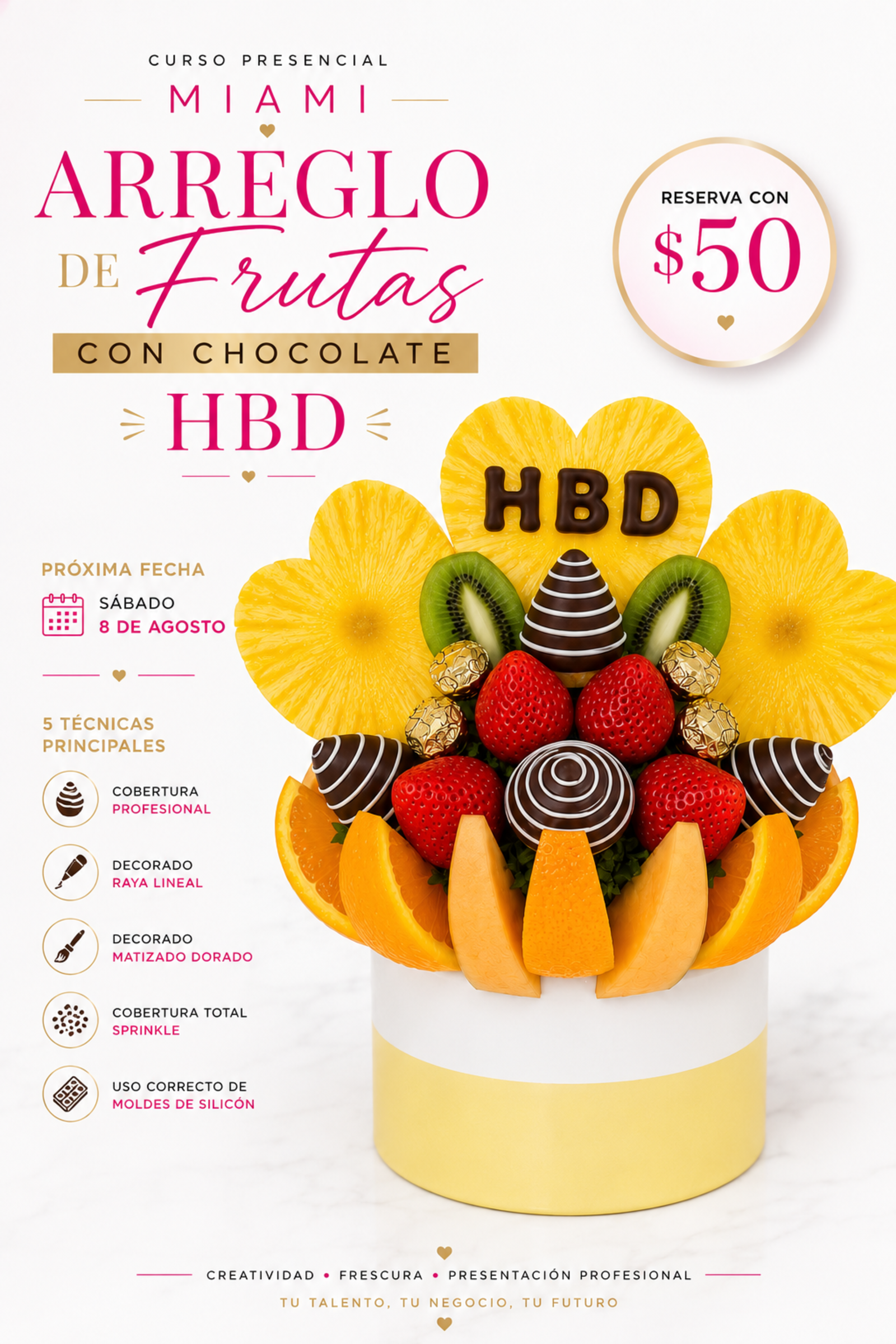 Curso presencial de Arreglos de Frutas con Chocolate HBD en Miami