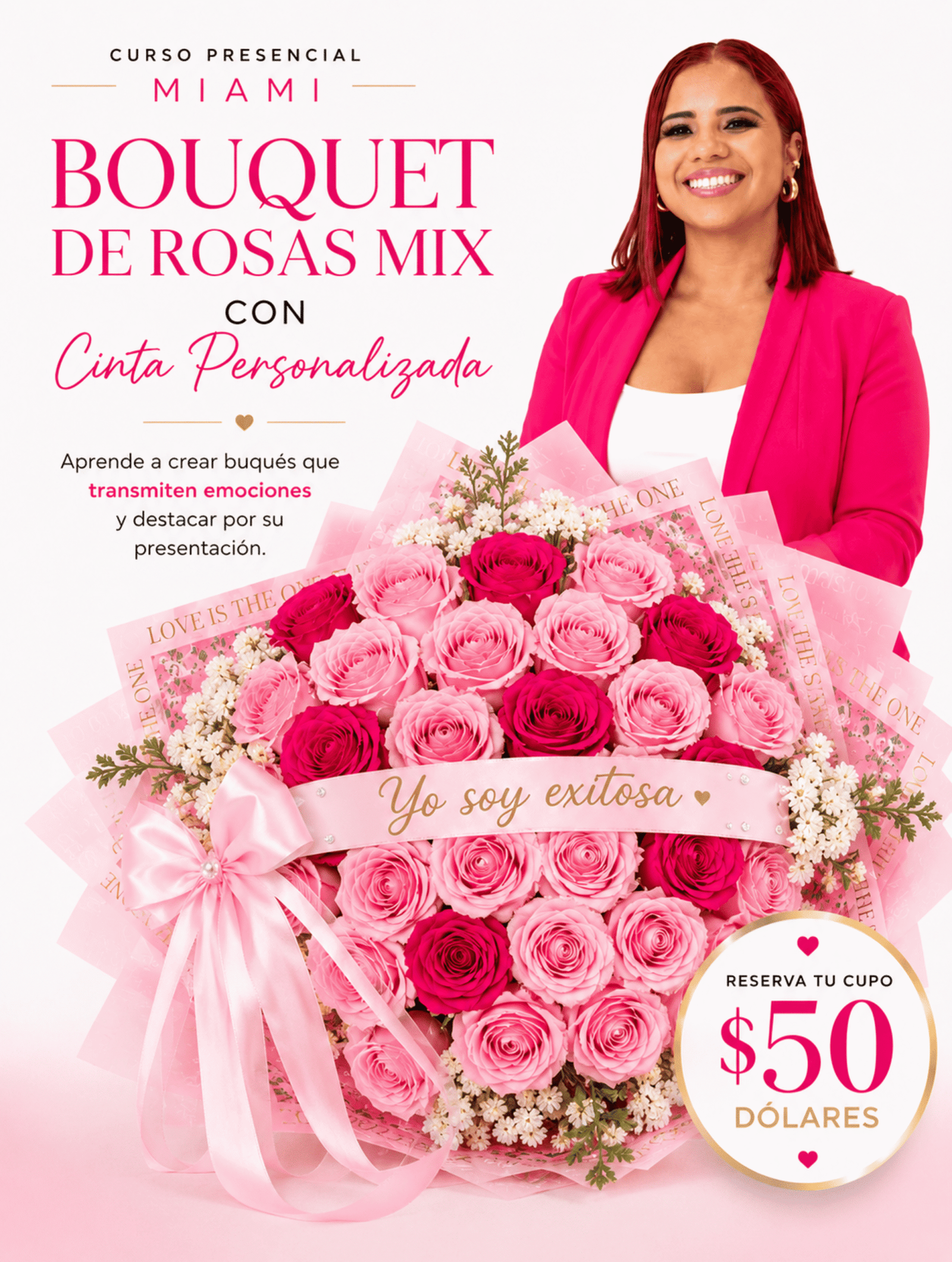 Curso presencial de Bouquet de Rosas Mix con Cinta Personalizada en Miami