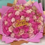 75 Floral Bouquet Pink Glitter