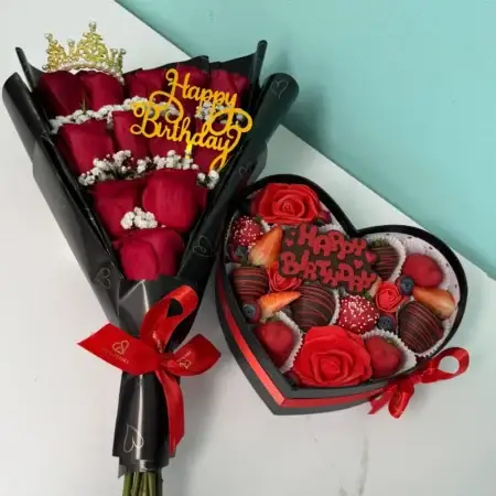 Birthday Red Flowers and Chocolate