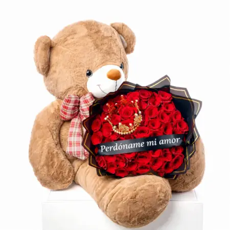 Red Flowers and Teddy bear